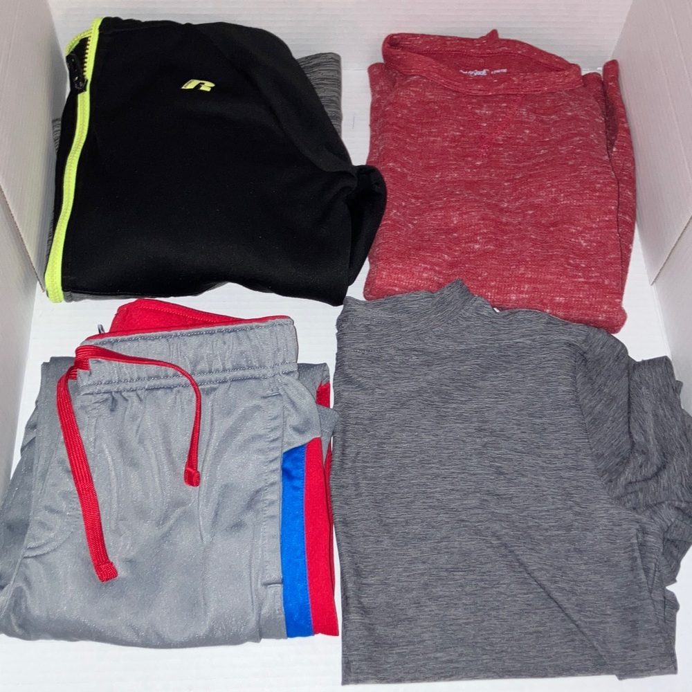 Russell Sweatshirt, Athletic Pants, Cat & Jack Thermal Long Sleeve, Gymgo Tee